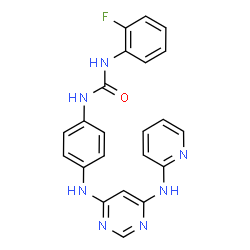 ChemSpider 2D Image | 1-(2-Fluorophenyl)-3-(4-{[6-(2-pyridinylamino)-4-pyrimidinyl]amino}phenyl)urea | C22H18FN7O