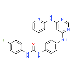 ChemSpider 2D Image | 1-(4-Fluorophenyl)-3-(4-{[6-(2-pyridinylamino)-4-pyrimidinyl]amino}phenyl)urea | C22H18FN7O
