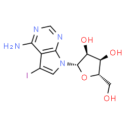 ChemSpider 2D Image | 5-Iodo-7-(beta-L-ribofuranosyl)-7H-pyrrolo[2,3-d]pyrimidin-4-amine | C11H13IN4O4
