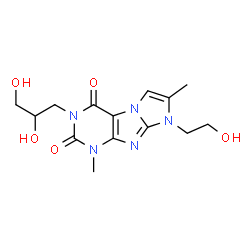ChemSpider 2D Image | 3-(2,3-Dihydroxypropyl)-8-(2-hydroxyethyl)-1,7-dimethyl-1H-imidazo[2,1-f]purine-2,4(3H,8H)-dione | C14H19N5O5