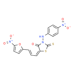 ChemSpider 2D Image | (5E)-5-[(2E)-3-(5-Nitro-2-furyl)-2-propen-1-ylidene]-3-[(4-nitrophenyl)amino]-2-thioxo-1,3-thiazolidin-4-one | C16H10N4O6S2