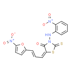 ChemSpider 2D Image | (5E)-5-[(2E)-3-(5-Nitro-2-furyl)-2-propen-1-ylidene]-3-[(2-nitrophenyl)amino]-2-thioxo-1,3-thiazolidin-4-one | C16H10N4O6S2