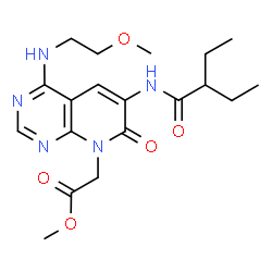 ChemSpider 2D Image | Methyl {6-[(2-ethylbutanoyl)amino]-4-[(2-methoxyethyl)amino]-7-oxopyrido[2,3-d]pyrimidin-8(7H)-yl}acetate | C19H27N5O5