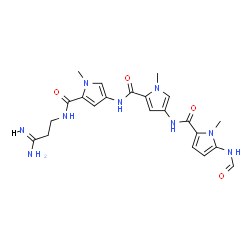 ChemSpider 2D Image | N-(5-{[(3Z)-3-Amino-3-iminopropyl]carbamoyl}-1-methyl-1H-pyrrol-3-yl)-4-{[(5-formamido-1-methyl-1H-pyrrol-2-yl)carbonyl]amino}-1-methyl-1H-pyrrole-2-carboxamide | C22H27N9O4
