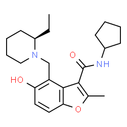 ChemSpider 2D Image | N-Cyclopentyl-4-{[(2R)-2-ethyl-1-piperidinyl]methyl}-5-hydroxy-2-methyl-1-benzofuran-3-carboxamide | C23H32N2O3