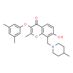 ChemSpider 2D Image | 3-(3,5-Dimethylphenoxy)-7-hydroxy-2-methyl-8-[(4-methyl-1-piperidinyl)methyl]-4H-chromen-4-one | C25H29NO4