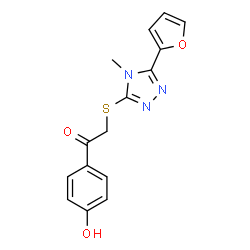 ChemSpider 2D Image | 2-{[5-(2-Furyl)-4-methyl-4H-1,2,4-triazol-3-yl]sulfanyl}-1-(4-hydroxyphenyl)ethanone | C15H13N3O3S