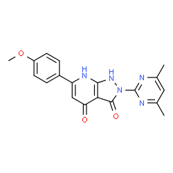 ChemSpider 2D Image | 2-(4,6-Dimethyl-2-pyrimidinyl)-6-(4-methoxyphenyl)-1H-pyrazolo[3,4-b]pyridine-3,4(2H,7H)-dione | C19H17N5O3