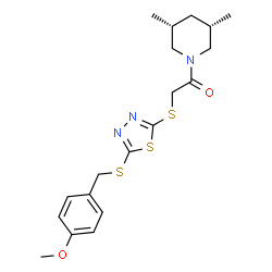 ChemSpider 2D Image | 1-[(3R,5S)-3,5-Dimethyl-1-piperidinyl]-2-({5-[(4-methoxybenzyl)sulfanyl]-1,3,4-thiadiazol-2-yl}sulfanyl)ethanone | C19H25N3O2S3