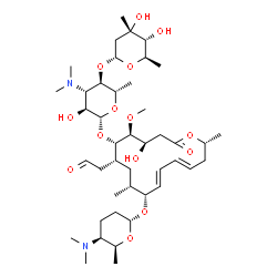 ChemSpider 2D Image | [(4R,5S,6S,7R,9R,10R,11E,13E,16R)-6-{[(2R,3S,4S,5R,6S)-5-{[(2R,4S,5R,6R)-4,5-Dihydroxy-4,6-dimethyltetrahydro-2H-pyran-2-yl]oxy}-4-(dimethylamino)-3-hydroxy-6-methyltetrahydro-2H-pyran-2-yl]oxy}-10-{[
(2R,5S,6S)-5-(dimethylamino)-6-methyltetrahydro-2H-pyran-2-yl]oxy}-4-hydroxy-5-methoxy-9,16-dimethyl-2-oxooxacyclohexadeca-11,13-dien-7-yl]acetaldehyde (non-preferred name) | C43H74N2O14