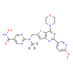 ChemSpider 2D Image | N-Hydroxy-2-({[2-(6-methoxy-3-pyridinyl)-4-(4-morpholinyl)thieno[3,2-d]pyrimidin-6-yl]methyl}[(~2~H_3_)methyl]amino)-5-pyrimidinecarboxamide | C23H21D3N8O4S