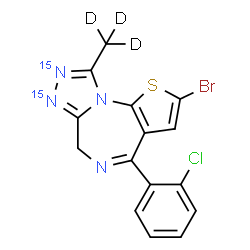 ChemSpider 2D Image | 2-Bromo-4-(2-chlorophenyl)-9-(~2~H_3_)methyl(7,8-~15~N_2_)-6H-thieno[3,2-f][1,2,4]triazolo[4,3-a][1,4]diazepine | C15H7D3BrClN215N2S