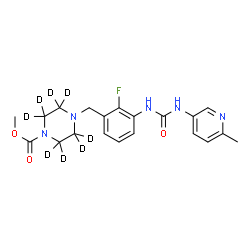 ChemSpider 2D Image | Methyl 4-(2-fluoro-3-{[(6-methyl-3-pyridinyl)carbamoyl]amino}benzyl)-1-(~2~H_8_)piperazinecarboxylate | C20H16D8FN5O3