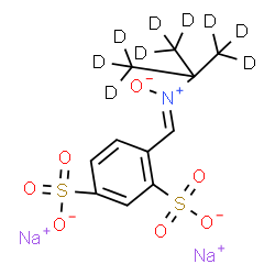ChemSpider 2D Image | Disodium 4-[(Z)-{[2-(~2~H_3_)methyl(~2~H_6_)-2-propanyl](oxido)-lambda~5~-azanylidene}methyl]-1,3-benzenedisulfonate | C11H4D9NNa2O7S2