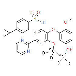 ChemSpider 2D Image | N-[6-{[2-Hydroxy(~13~C_2_,~2~H_4_)ethyl]oxy}-5-(2-methoxyphenoxy)-2,2'-bipyrimidin-4-yl]-4-(2-methyl-2-propanyl)benzenesulfonamide | C2513C2H25D4N5O6S