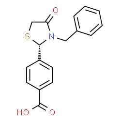 ChemSpider 2D Image | 4-[(2S)-3-Benzyl-4-oxo-1,3-thiazolidin-2-yl]benzoic acid | C17H15NO3S