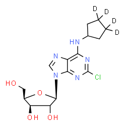 ChemSpider 2D Image | 2-Chloro-N-[(3,3,4,4-~2~H_4_)cyclopentyl]-9-[(2xi)-beta-D-threo-pentofuranosyl]-9H-purin-6-amine | C15H16D4ClN5O4