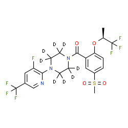 ChemSpider 2D Image | {4-[3-Fluoro-5-(trifluoromethyl)-2-pyridinyl](~2~H_8_)-1-piperazinyl}[5-(methylsulfonyl)-2-{[(2S)-1,1,1-trifluoro-2-propanyl]oxy}phenyl]methanone | C21H12D8F7N3O4S