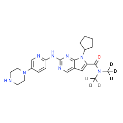 ChemSpider 2D Image | 7-Cyclopentyl-N,N-bis[(~2~H_3_)methyl]-2-{[5-(1-piperazinyl)-2-pyridinyl]amino}-7H-pyrrolo[2,3-d]pyrimidine-6-carboxamide | C23H24D6N8O