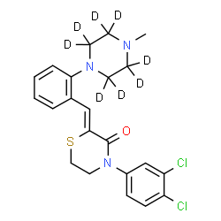 ChemSpider 2D Image | (2Z)-4-(3,4-Dichlorophenyl)-2-{2-[4-methyl(~2~H_8_)-1-piperazinyl]benzylidene}-3-thiomorpholinone | C22H15D8Cl2N3OS