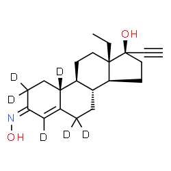 ChemSpider 2D Image | (3Z,8R,9S,10R,13S,14S,17R)-13-Ethyl-17-ethynyl-3-(hydroxyimino)(2,2,4,6,6,10-~2~H_6_)-2,3,6,7,8,9,10,11,12,13,14,15,16,17-tetradecahydro-1H-cyclopenta[a]phenanthren-17-ol (non-preferred name) | C21H23D6NO2
