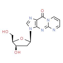 ChemSpider 2D Image | 3-(2-Deoxy-beta-D-threo-pentofuranosyl)pyrimido[1,2-a]purin-10(3H)-one | C13H13N5O4