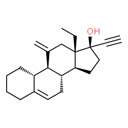 ChemSpider 2D Image | (8S,9S,10R,13S,14S,17R)-13-Ethyl-17-ethynyl-11-methylene-2,3,4,7,8,9,10,11,12,13,14,15,16,17-tetradecahydro-1H-cyclopenta[a]phenanthren-17-ol (non-preferred name) | C22H30O