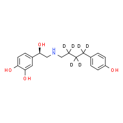 ChemSpider 2D Image | 4-[(1R)-1-Hydroxy-2-{[4-(4-hydroxyphenyl)(2,2,3,3,4,4-~2~H_6_)butyl]amino}ethyl]-1,2-benzenediol | C18H17D6NO4