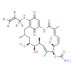 ChemSpider 2D Image | (4E,6Z,8S,9S,10E,12S,13R,14S,16R)-13-Hydroxy-8,14-dimethoxy-4,10,12,16-tetramethyl-3,20,22-trioxo-19-[(~2~H_5_)-2-propen-1-ylamino]-2-azabicyclo[16.3.1]docosa-1(21),4,6,10,18-pentaen-9-yl carbamate | C31H38D5N3O8