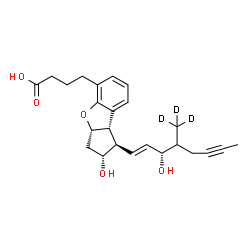 ChemSpider 2D Image | 4-{(1R,2R,3aS,8bS)-2-Hydroxy-1-[(1E,3S)-3-hydroxy-4-(~2~H_3_)methyl-1-octen-6-yn-1-yl]-2,3,3a,8b-tetrahydro-1H-benzo[b]cyclopenta[d]furan-5-yl}butanoic acid | C24H27D3O5