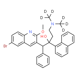 ChemSpider 2D Image | 4-{Bis[(~2~H_3_)methyl]amino}-1-(6-bromo-2-methoxy-3-quinolinyl)-2-(1-naphthyl)-1-phenyl-2-butanol | C32H25D6BrN2O2