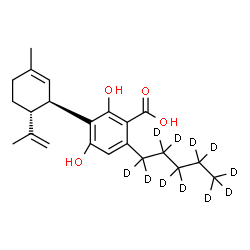 ChemSpider 2D Image | 2,4-Dihydroxy-3-[(1R,6R)-6-isopropenyl-3-methyl-2-cyclohexen-1-yl]-6-(~2~H_11_)pentylbenzoic acid | C22H19D11O4