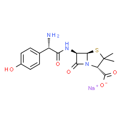 ChemSpider 2D Image | Sodium (2S,5R,6R)-6-{[(2S)-2-amino-2-(4-hydroxyphenyl)acetyl]amino}-3,3-dimethyl-7-oxo-4-thia-1-azabicyclo[3.2.0]heptane-2-carboxylate | C16H18N3NaO5S