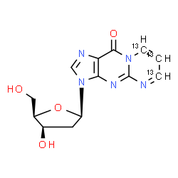 ChemSpider 2D Image | 3-(2-Deoxy-beta-D-threo-pentofuranosyl)(6,7,8-~13~C_3_)pyrimido[1,2-a]purin-10(3H)-one | C1013C3H13N5O4