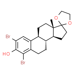 ChemSpider 2D Image | (8R,9S,13S,14S)-2,4-Dibromo-13-methyl-6,7,8,9,11,12,13,14,15,16-decahydrospiro[cyclopenta[a]phenanthrene-17,2'-[1,3]dioxolan]-3-ol | C20H24Br2O3