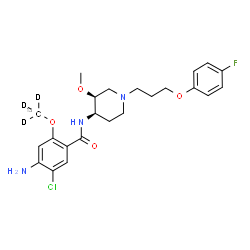 ChemSpider 2D Image | 4-Amino-5-chloro-N-{(3S,4R)-1-[3-(4-fluorophenoxy)propyl]-3-methoxy-4-piperidinyl}-2-[(~13~C,~2~H_3_)methyloxy]benzamide | C2213CH26D3ClFN3O4