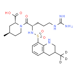ChemSpider 2D Image | (2R,4R)-4-Methyl-1-(N~2~-{[3-(~2~H_3_)methyl-1,2,3,4-tetrahydro-8-quinolinyl]sulfonyl}-L-arginyl)-2-piperidinecarboxylic acid | C23H33D3N6O5S