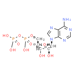 ChemSpider 2D Image | 9-{(3xi)-5-O-[Hydroxy(phosphonooxy)(~13~C_5_)phosphoryl]-beta-D-threo-pentofuranosyl}-9H-purin-6-amine | C513C5H15N5O10P2