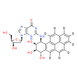 ChemSpider 2D Image | 9-(2-Deoxy-beta-D-threo-pentofuranosyl)-2-{[(7S,8R,9S,10S)-7,8,9-trihydroxy(1,2,3,4,5,6,11,12-~2~H_8_)-7,8,9,10-tetrahydrobenzo[pqr]tetraphen-10-yl]amino}-3,9-dihydro-6H-purin-6-one | C30H19D8N5O7