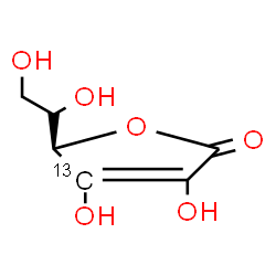 ChemSpider 2D Image | (5R)-5-[(1S)-1,2-Dihydroxyethyl]-3,4-dihydroxy-2(5H)-(4-~13~C)furanone (non-preferred name) | C513CH8O6