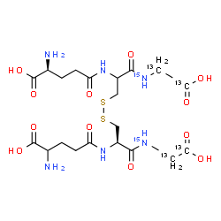 ChemSpider 2D Image | 2-Amino-5-{[(2R)-3-[(2-{[(4S)-4-amino-4-carboxybutanoyl]amino}-3-{[(~13~C)carboxy(~13~C)methyl](~15~N)amino}-3-oxopropyl)disulfanyl]-1-{[(~13~C)carboxy(~13~C)methyl](~15~N)amino}-1-oxo-2-propanyl]amin
o}-5-oxopentanoic acid (non-preferred name) | C1613C4H32N415N2O12S2