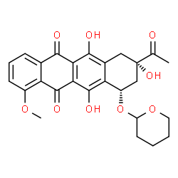 ChemSpider 2D Image | (7S,9S)-9-acetyl-6,9,11-trihydroxy-4-methoxy-7-tetrahydropyran-2-yloxy-8,10-dihydro-7H-tetracene-5,12-dione | C26H26O9