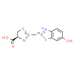ChemSpider 2D Image | (4S)-2-[6-Hydroxy(2-~13~C,~15~N)-1,3-benzothiazol-2-yl](2-~13~C)-4,5-dihydro-1,3-thiazole-4-carboxylic acid | C913C2H8N15NO3S2