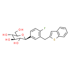 ChemSpider 2D Image | (1S)-1,5-Anhydro-1-[3-(1-benzothiophen-2-ylmethyl)-4-fluorophenyl]-D-threo-hexitol | C21H21FO5S