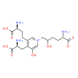 ChemSpider 2D Image | (2S)-2-Amino-6-{4-[(2S)-2-amino-2-carboxyethyl]-3-[(3S)-3-amino-3-carboxypropyl]-5-hydroxy-1-pyridiniumyl}-5-hydroxyhexanoate (non-preferred name) | C18H28N4O8