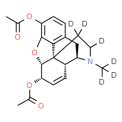 ChemSpider 2D Image | (5alpha,6alpha)-17-(~2~H_3_)Methyl(15,15,16-~2~H_3_)-7,8-didehydro-4,5-epoxymorphinan-3,6-diyl diacetate | C21H17D6NO5
