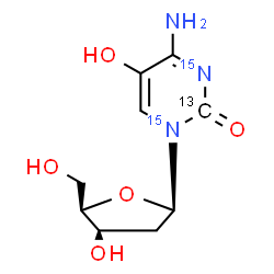 ChemSpider 2D Image | 4-Amino-1-(2-deoxy-beta-D-threo-pentofuranosyl)-5-hydroxy-2(1H)-(2-~13~C,~15~N_2_)pyrimidinone | C813CH13N15N2O5