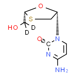 ChemSpider 2D Image | 4-Amino-1-{(2R,5S)-2-[hydroxy(~2~H_2_)methyl]-1,3-oxathiolan-5-yl}-2(1H)-(2-~13~C)pyrimidinone | C713CH9D2N3O3S