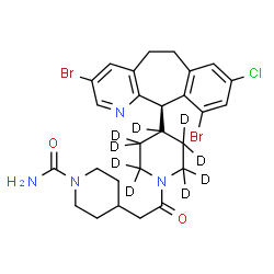 ChemSpider 2D Image | 4-(2-{4-[(11R)-3,10-Dibromo-8-chloro-6,11-dihydro-5H-benzo[5,6]cyclohepta[1,2-b]pyridin-11-yl](~2~H_9_)-1-piperidinyl}-2-oxoethyl)-1-piperidinecarboxamide | C27H22D9Br2ClN4O2