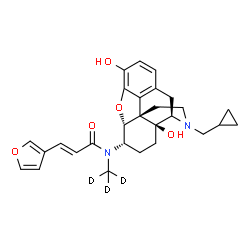 ChemSpider 2D Image | (2E)-N-[(5alpha,6alpha)-17-(Cyclopropylmethyl)-3,14-dihydroxy-4,5-epoxymorphinan-6-yl]-3-(3-furyl)-N-(~2~H_3_)methylacrylamide | C28H29D3N2O5